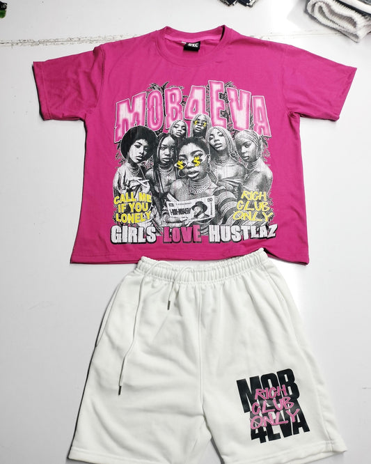 Dark Pink Shirt & White Shorts XL